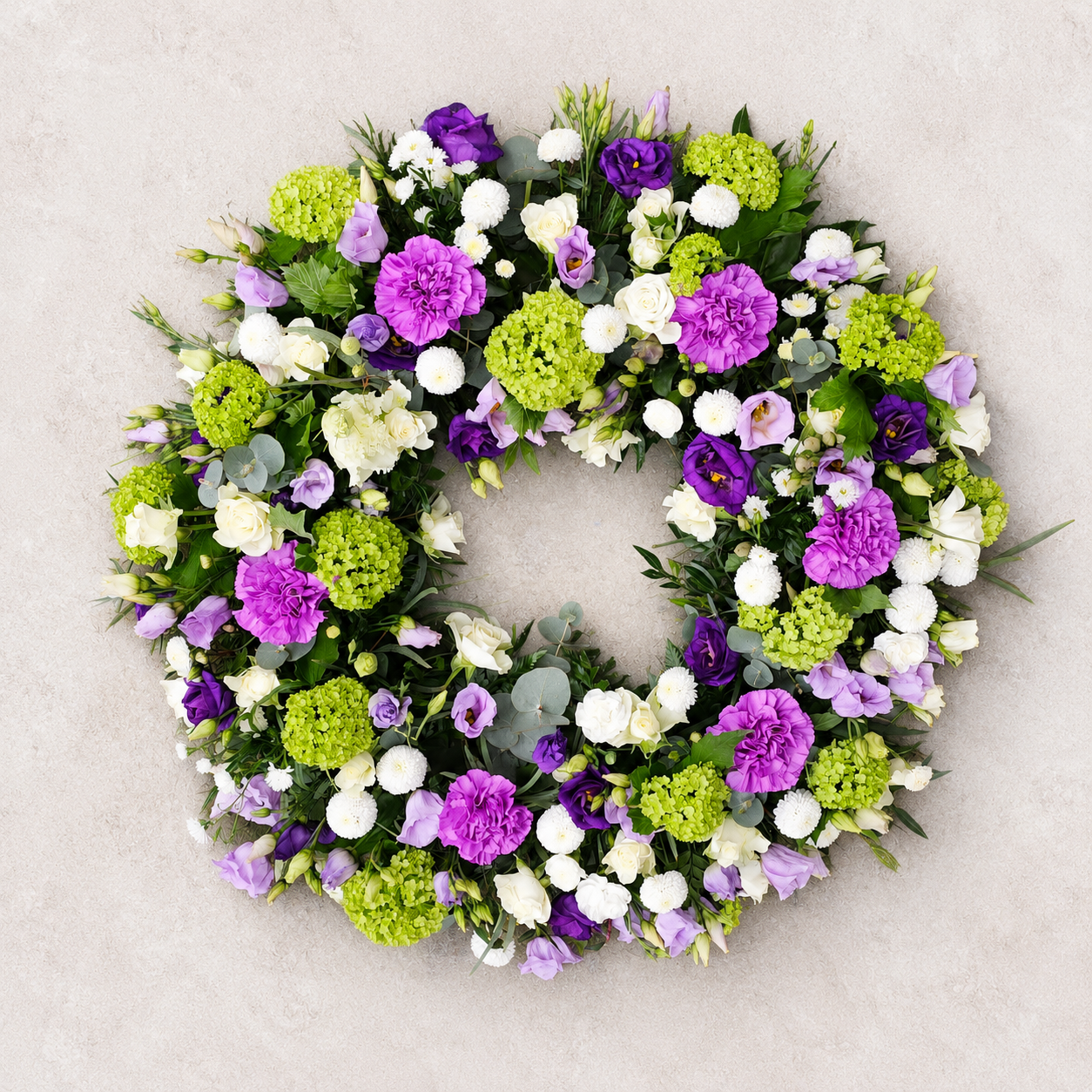 Purple & White Funeral Wreath | Elegant Condolence Flowers Denmark