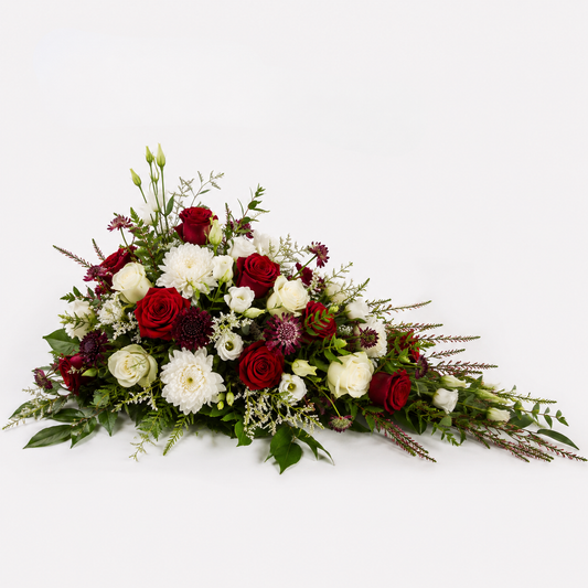 Red & White Pyramidal Funeral Flowers | Elegant Funeral Arrangement