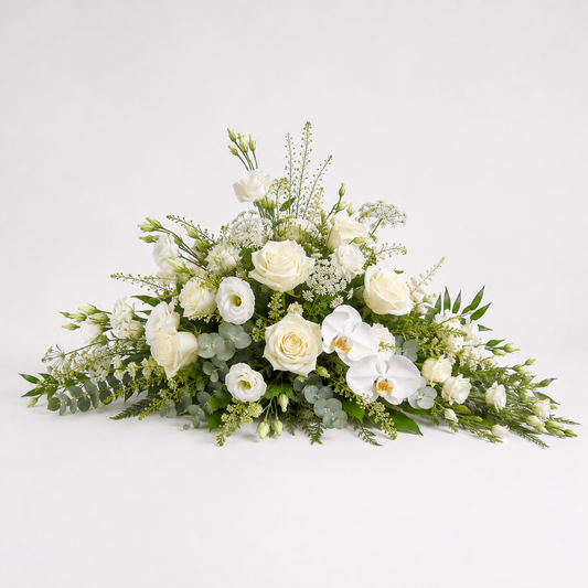 White Orchid Pyramidal Funeral Flowers | Elegant Funeral Arrangement
