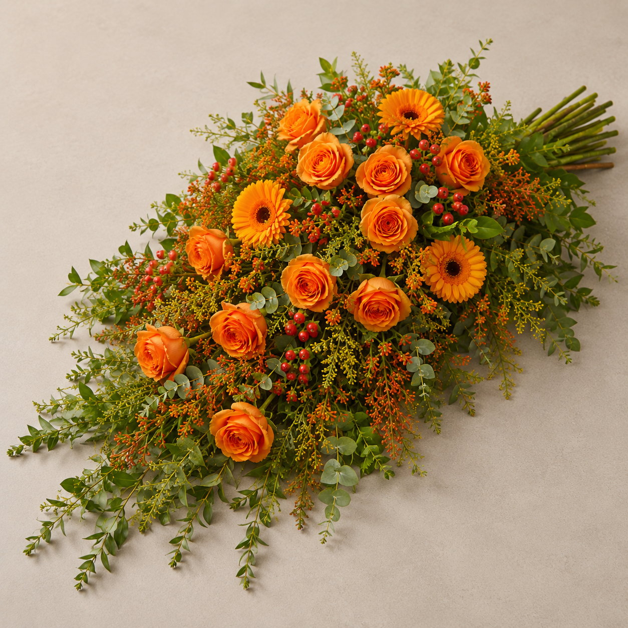 Yellow & Orange Funeral Sheaf | Bright Memorial Bouquet Online