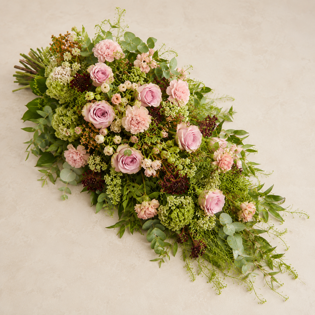 Peach & Green Funeral Sheaf | Natural Memorial Bouquet Online