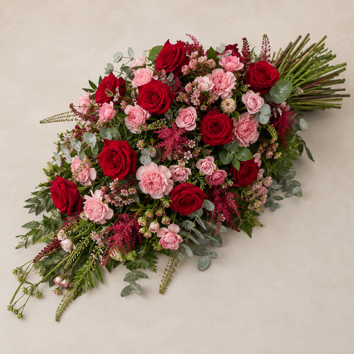 Red & Pink Funeral Sheaf | Romantic Sympathy Flowers Online