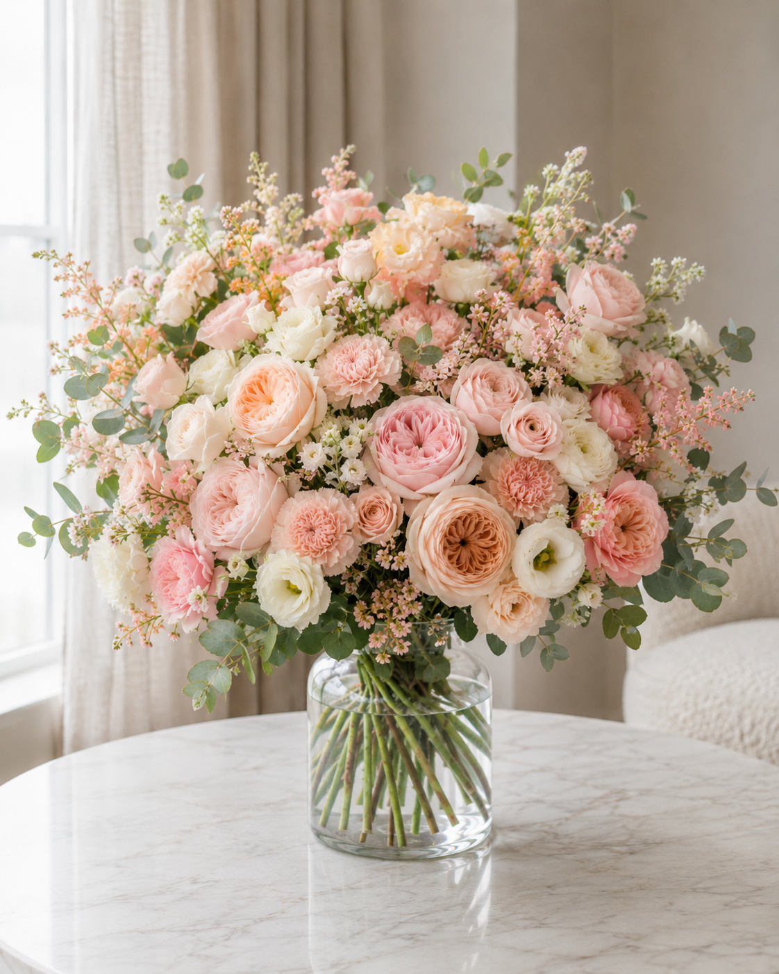 Blush rosa buket | Send elegante blomster i Danmark