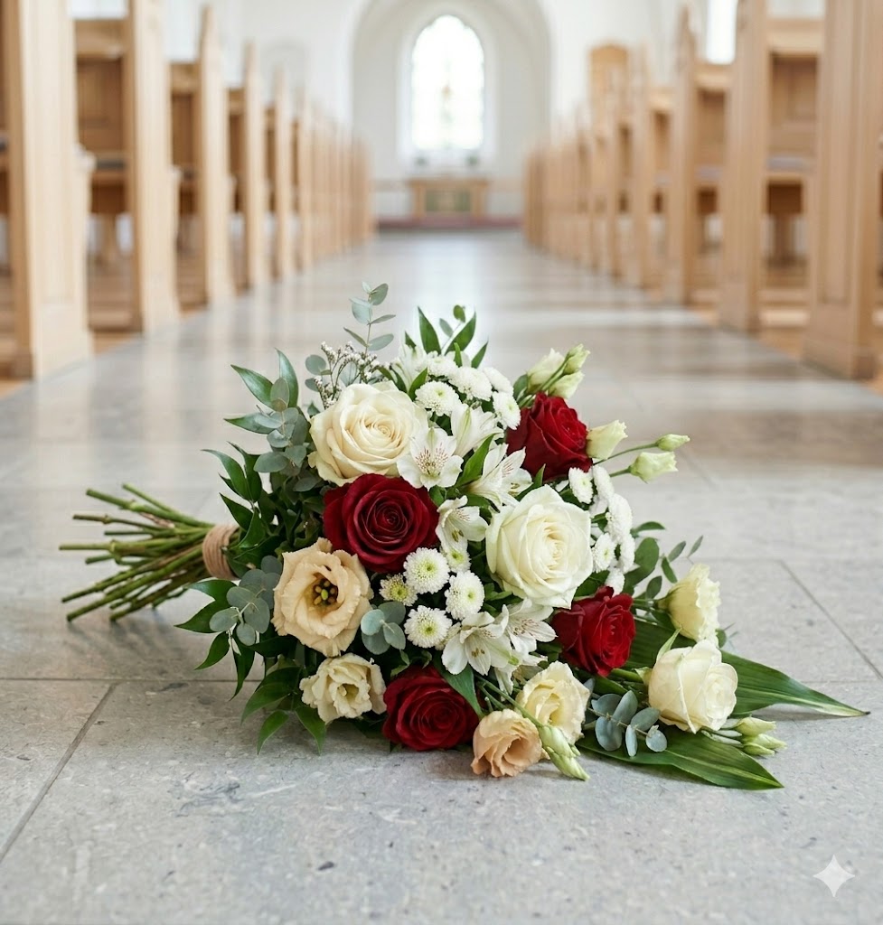Red & White Funeral Flowers | Classic Funeral Flowers Denmark