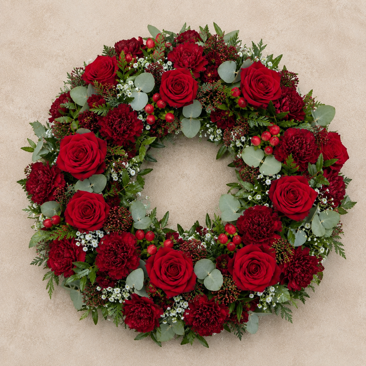 Deep Red Funeral Wreath | Elegant Condolence Wreath Denmark