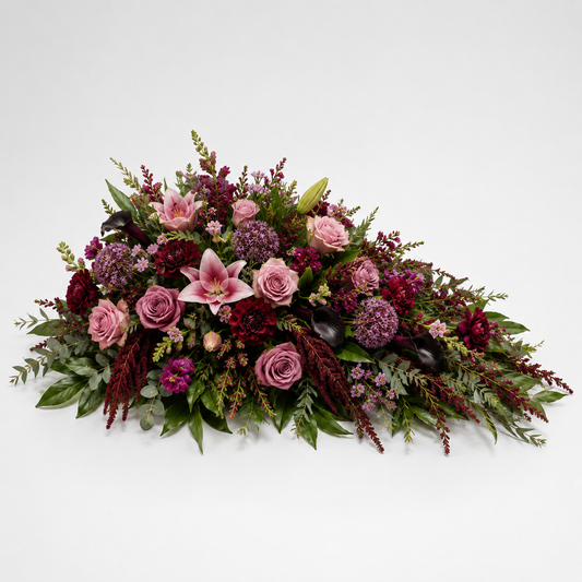 Burgundy & Pink Pyramidal Funeral Flowers | Elegant Funeral Arrangement