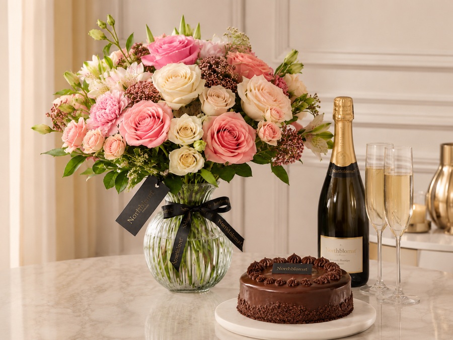 Send flowers with wine and cake for special celebrations