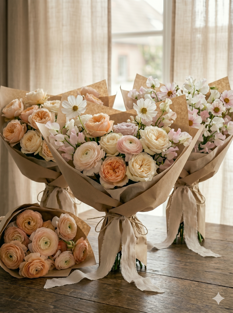 Light bouquets with calm and elegance