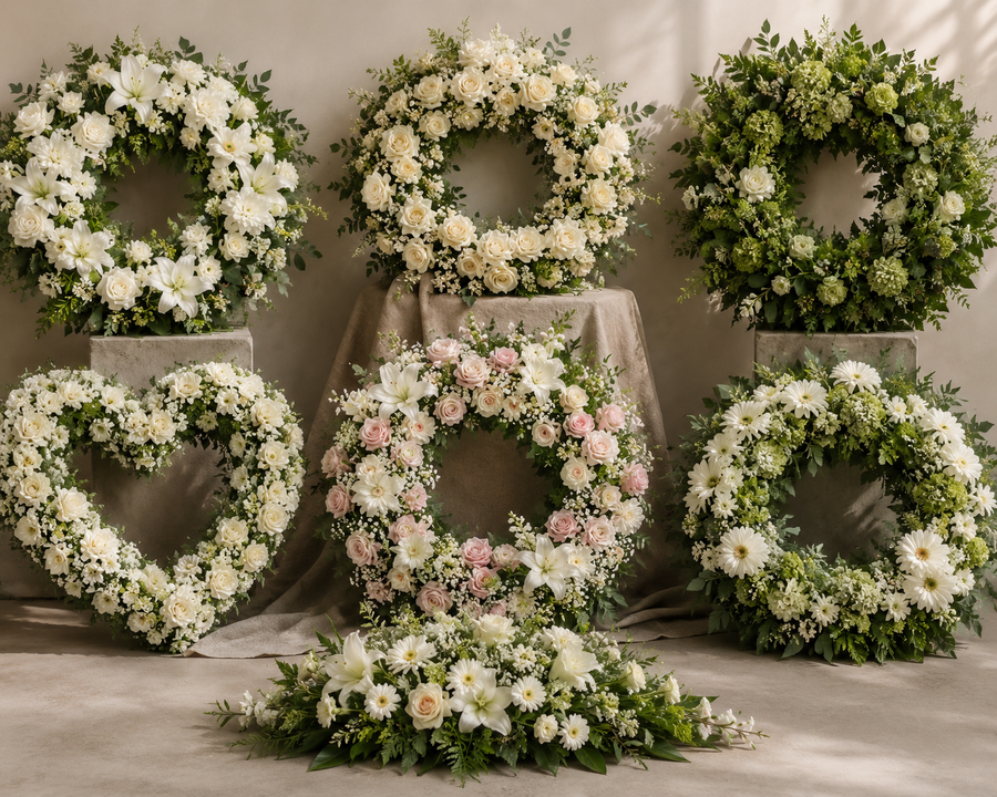 Round funeral wreaths for a dignified farewell