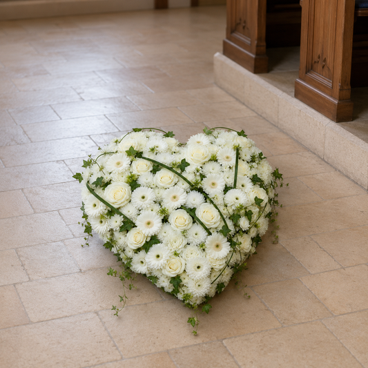 Pure White Floral Heart Tribute
