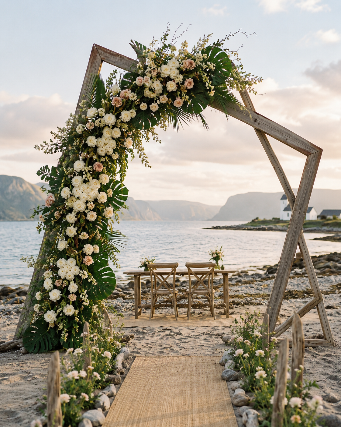 Bryllupsbue med Blomster | Romantisk Ceremoni Dekoration Danmark