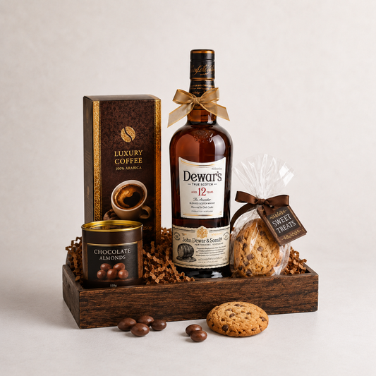 Luxury Whisky Gift Basket with Coffee, Chocolates & Sweet Treats | Premium Gift Delivery