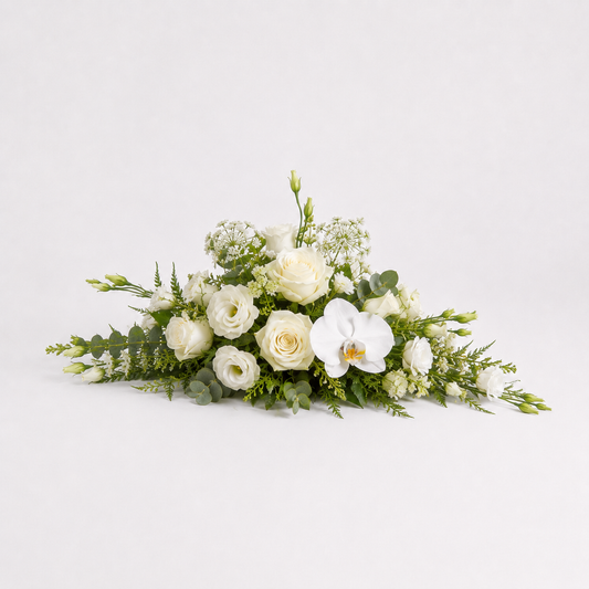 White Orchid Pyramidal Funeral Flowers | Elegant Funeral Arrangement