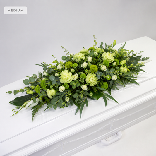 Green & White Coffin Spray | Elegant Funeral Flowers