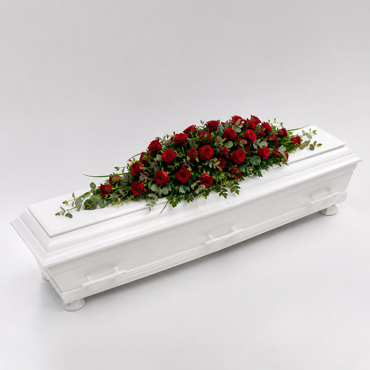 Red Rose Coffin Spray | Elegant Funeral Flowers coffin spray delivery in Denmark