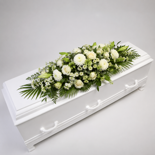 White Coffin Spray | Elegant Funeral Flowers