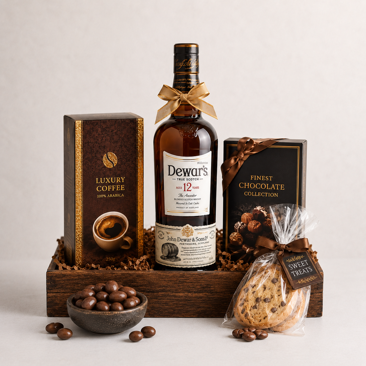 Luxury Whisky Gift Basket with Coffee, Chocolates & Sweet Treats | Premium Gift Delivery