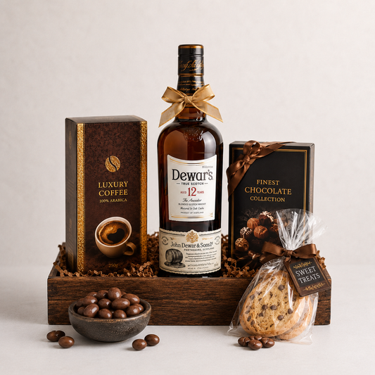Luxury Whisky Gift Basket with Coffee, Chocolates & Sweet Treats | Premium Gift Delivery
