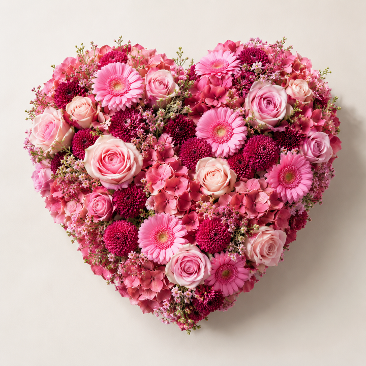 Blush Pink Heart Funeral Flowers heart shaped funeral flowers delivered in Denmark