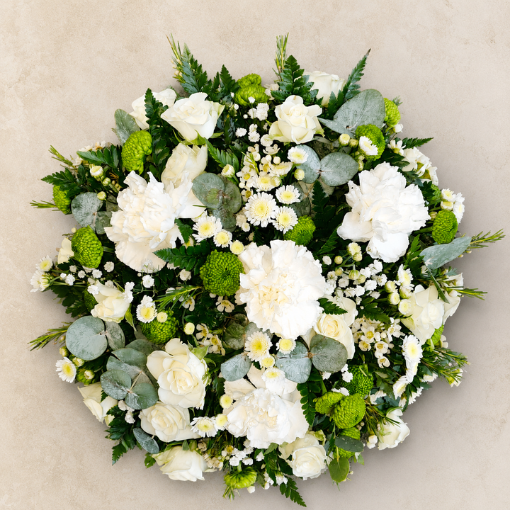 Natural White Funeral Wreath | Classic Condolence Wreath Online funeral wreath delivery in Denmark