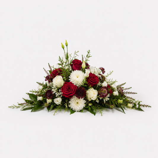 Red & White Pyramidal Funeral Flowers | Elegant Funeral Arrangement