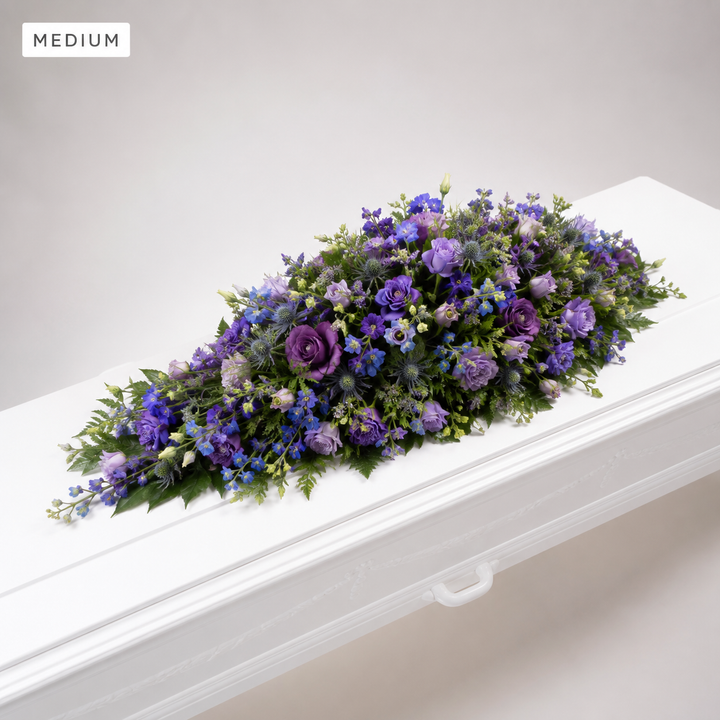 Purple Coffin Spray | Elegant Funeral Flowers coffin spray delivery in Denmark