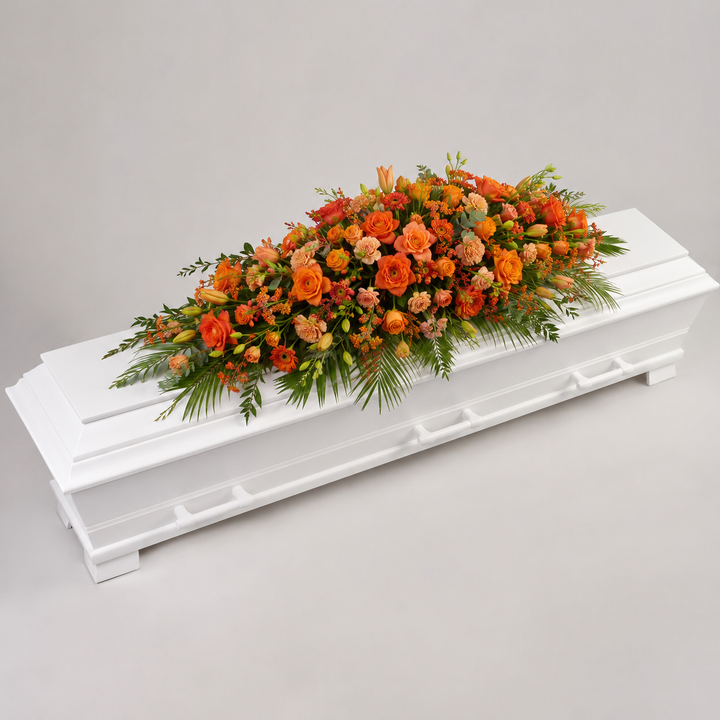 Orange Coffin Spray | Elegant Funeral Flowers coffin spray delivery in Denmark