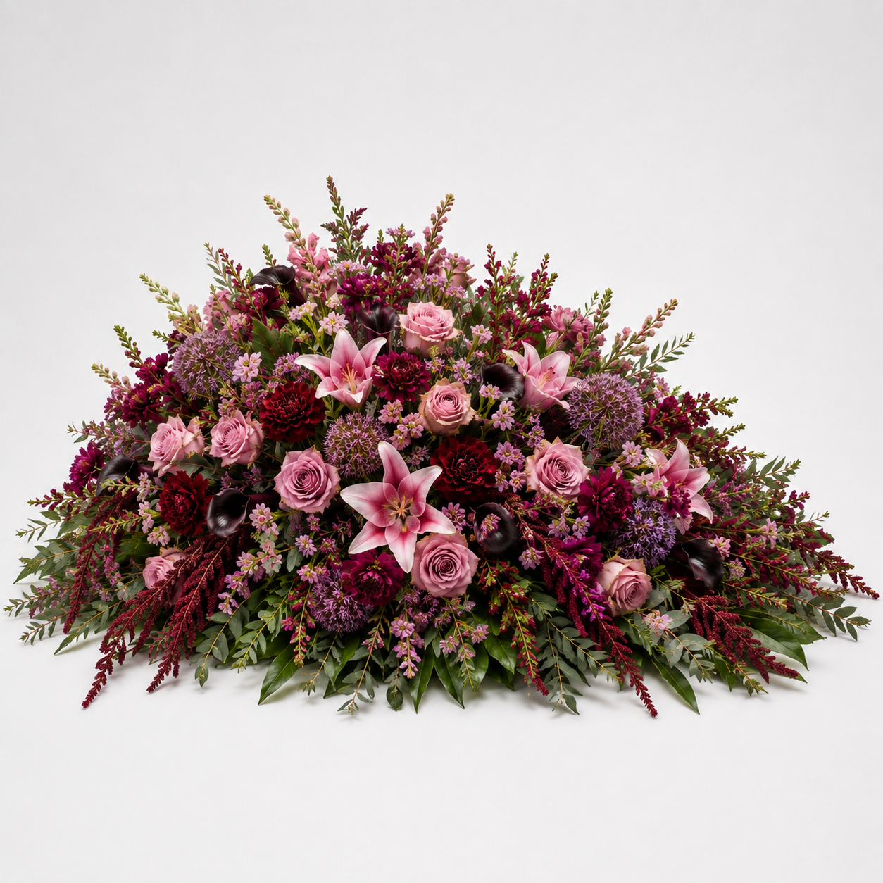 Burgundy & Pink Pyramidal Funeral Flowers | Elegant Funeral Arrangement