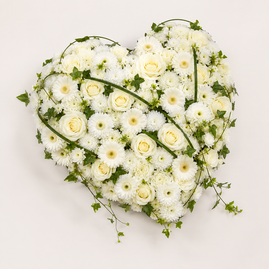 Pure White Floral Heart Tribute