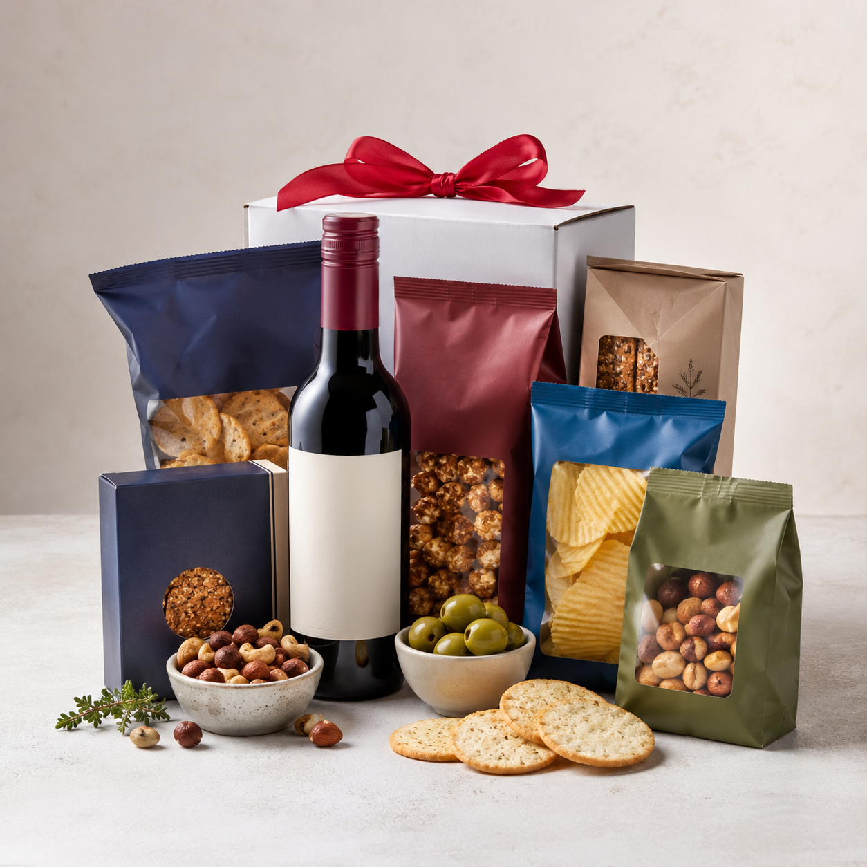 A Toast to Snacks Red Wine Gift Box with Savoury Treats, Nuts & Crisps | Premium Gift Delivery
