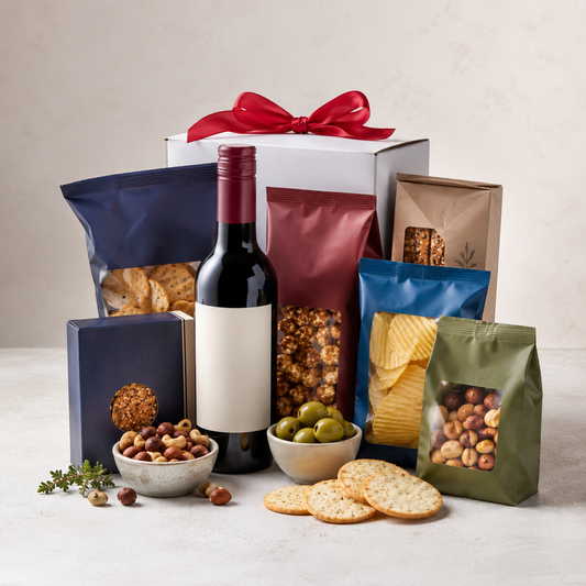 A Toast to Snacks Red Wine Gift Box with Savoury Treats, Nuts & Crisps | Premium Gift Delivery