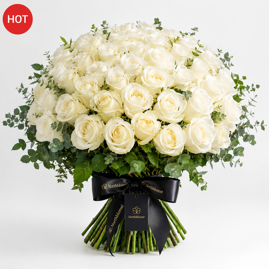 100 White Roses Luxury Bouquet | Premium Rose Delivery