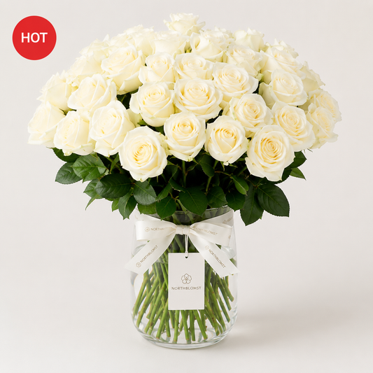 50 White Roses Luxury Bouquet | Premium Rose Delivery