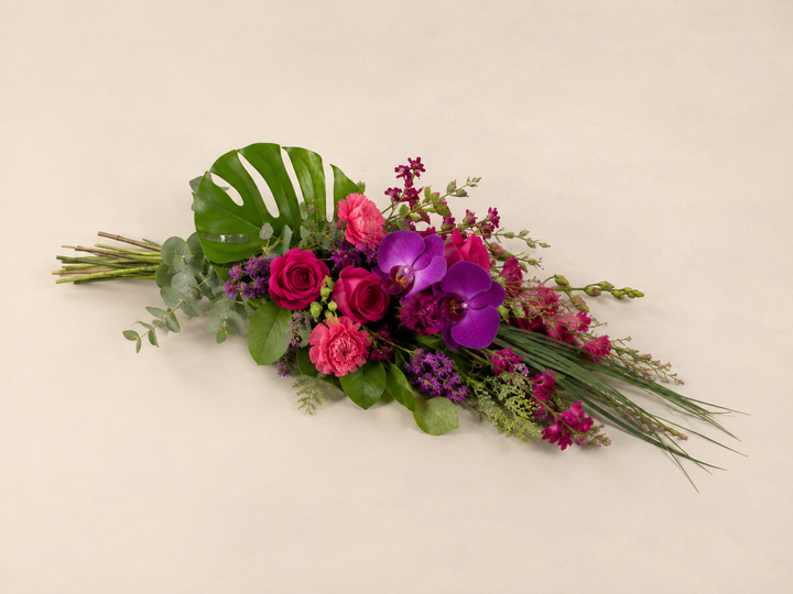 Fuchsia & Purple Funeral Sheaf | Elegant Sympathy Bouquet Online funeral bouquet delivery in Denmark