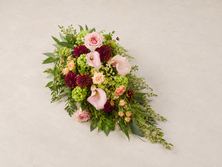 Blush Calla Lily Funeral Sheaf | Elegant Casket Bouquet Online funeral bouquet delivery in Denmark