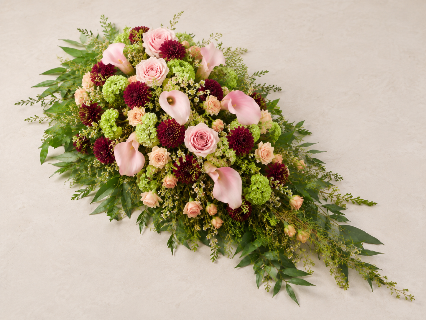 Blush Calla Lily Funeral Sheaf | Elegant Casket Bouquet Online