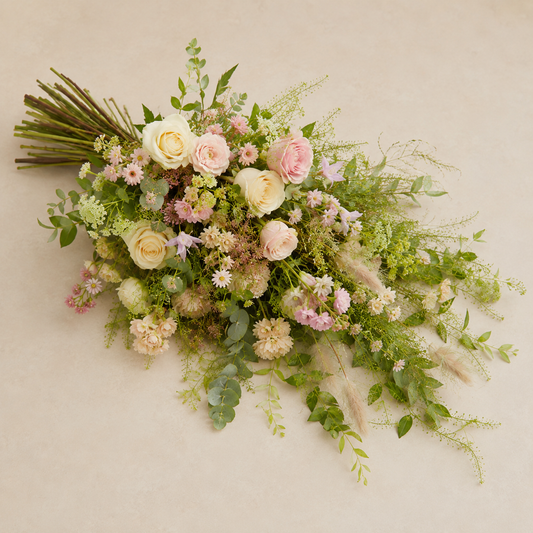 Blush & Cream Funeral Sheaf | Elegant Sympathy Bouquet Online