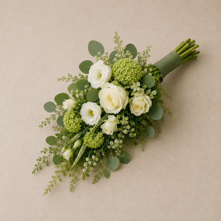 White & Green Funeral Sheaf | Natural Sympathy Bouquet Online funeral bouquet delivery in Denmark