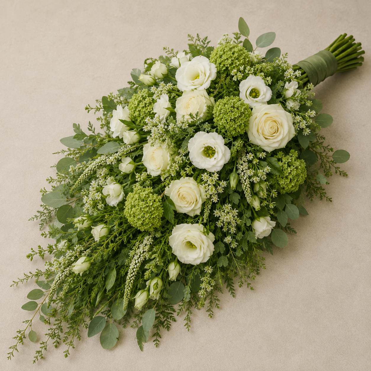 White & Green Funeral Sheaf | Natural Sympathy Bouquet Online