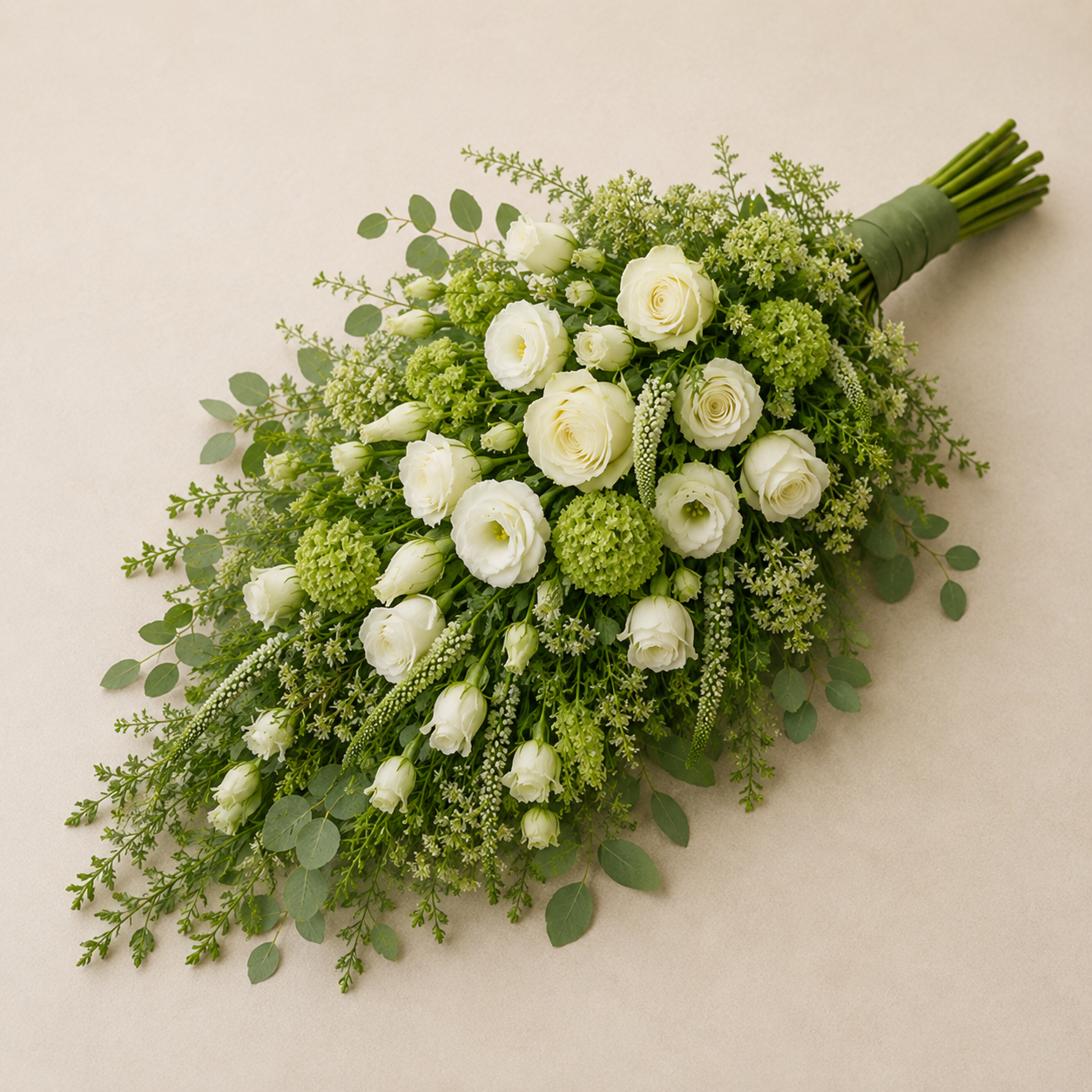 White & Green Funeral Sheaf | Natural Sympathy Bouquet Online