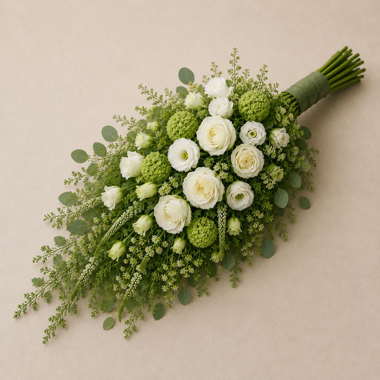 White & Green Funeral Sheaf | Natural Sympathy Bouquet Online