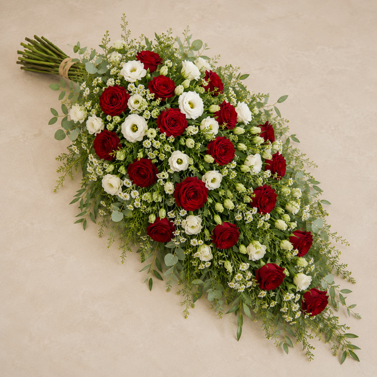 Red & White Funeral Sheaf | Sympathy Flowers Delivery Online