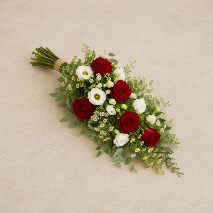 Red & White Funeral Sheaf | Sympathy Flowers Delivery Online funeral bouquet delivery in Denmark
