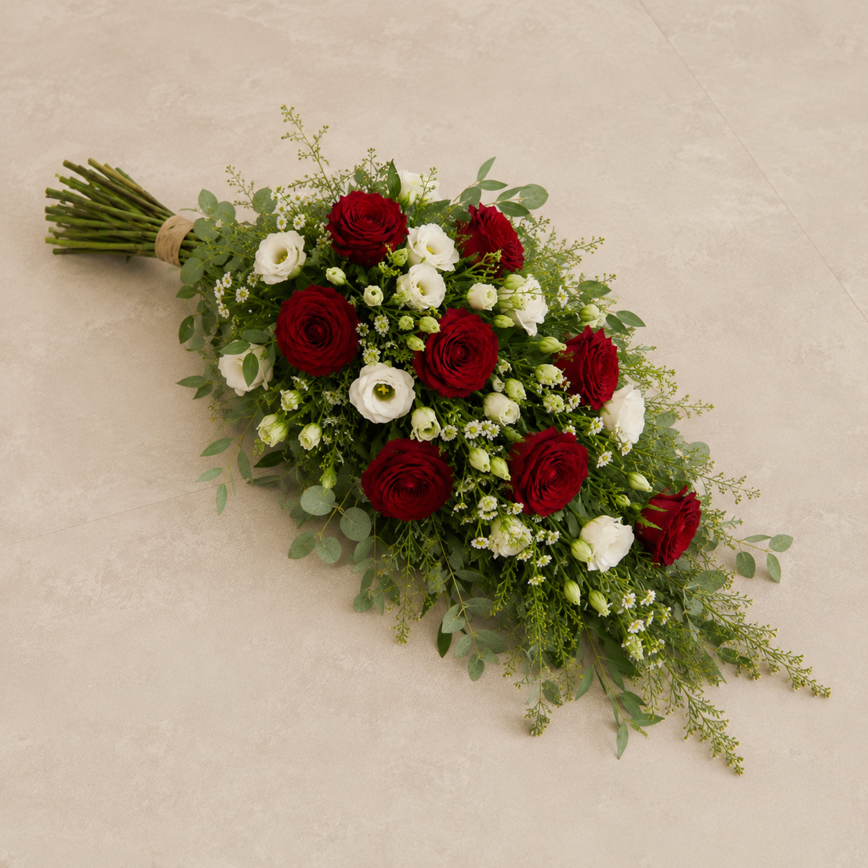 Red & White Funeral Sheaf | Sympathy Flowers Delivery Online