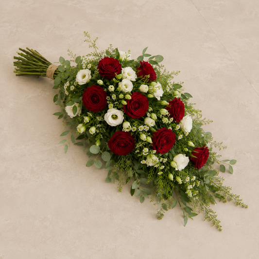 Red & White Funeral Sheaf | Sympathy Flowers Delivery Online