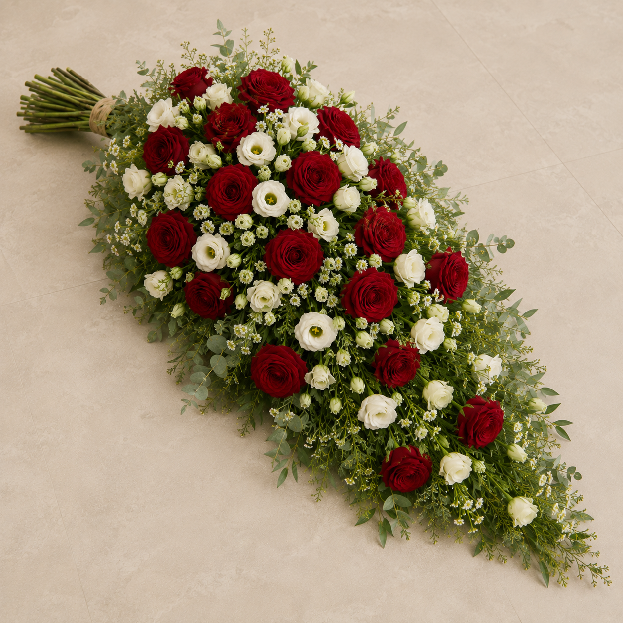 Red & White Funeral Sheaf | Sympathy Flowers Delivery Online