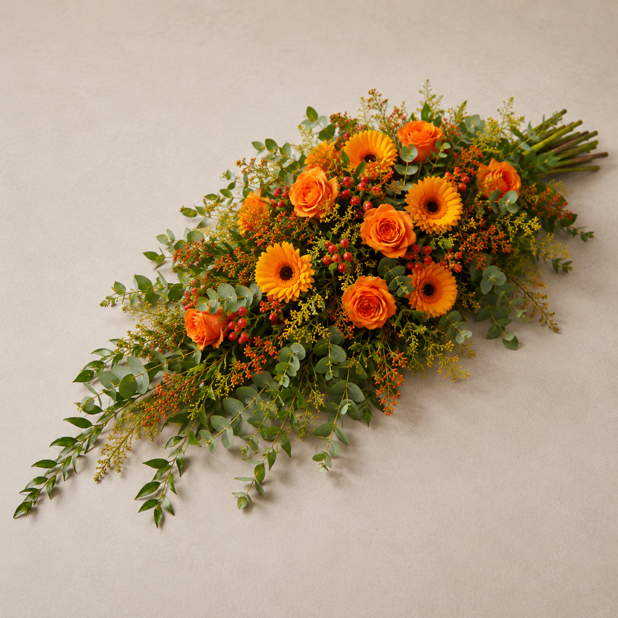 Yellow & Orange Funeral Sheaf | Bright Memorial Bouquet Online