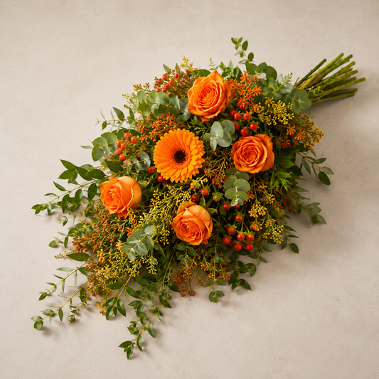Yellow & Orange Funeral Sheaf | Bright Memorial Bouquet Online