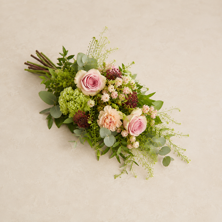 Peach & Green Funeral Sheaf | Natural Memorial Bouquet Online funeral bouquet delivery in Denmark
