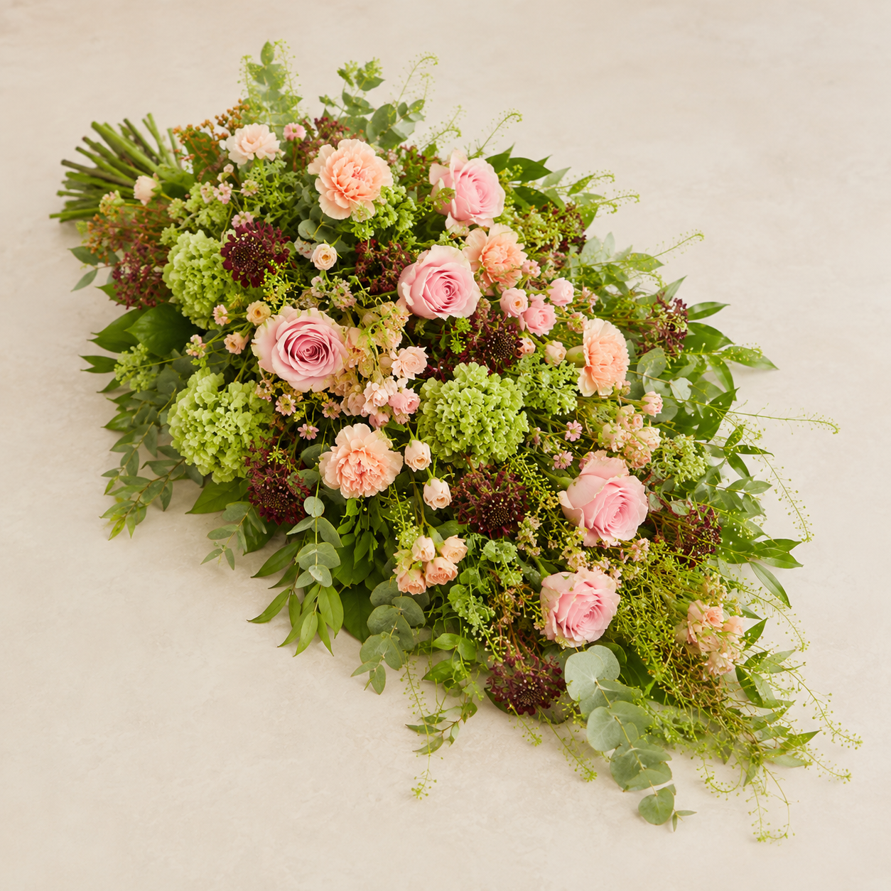 Peach & Green Funeral Sheaf | Natural Memorial Bouquet Online